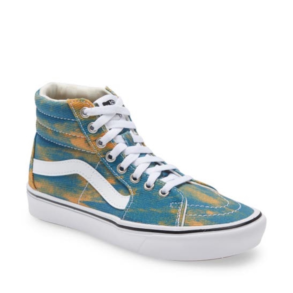 NEW Vans Sk8 Hi Comfy Cush Shoes In Bloom Tie Dye Blue & Yellow
